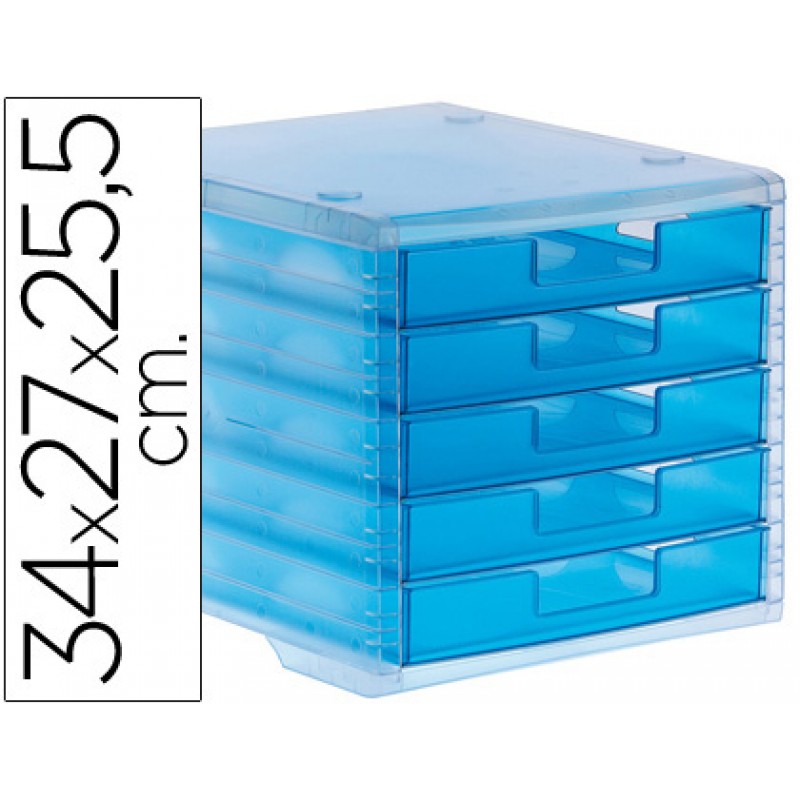 Bloco Classificador 5 Gavetas Plástico 340x270x255mm Translucido Azul