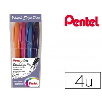 Marcador Ponta Pincel 4 Cores suaves Pentel Touch