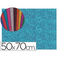 Folha Borracha Eva (esponja) 50X70cm 2mm Glitter Azul Claro 10 Unidades