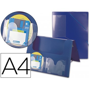 Capa A4 Com Elásticos Plástico PP Lombada Rígida 2 Bolsas Azul 
