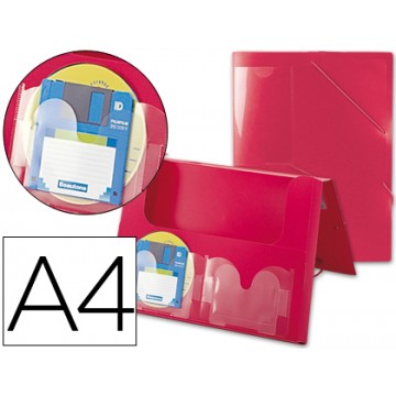 Capa A4 Com Elásticos Plástico PP Lombada Rígida 2 Bolsas Vermelha 
