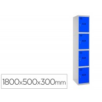 Cacifo Metálico 4 Porta Fechadura Respiro e Caixilho Cinza/Azul 180x50x30cm