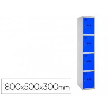 Cacifo Metálico 4 Porta Fechadura Respiro e Caixilho Cinza/Azul 180x50x30cm