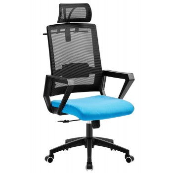 Cadeira de Escritório Aston Preta Giratória Rede Preta e Tecido Azul