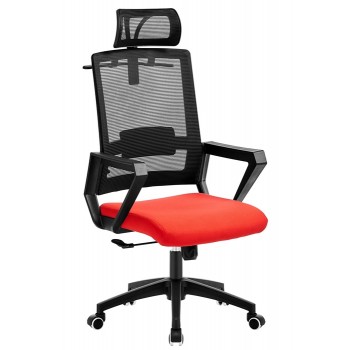 Cadeira de Escritório Aston Preta Giratória Rede Preta e Tecido Vermelho