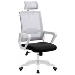 Cadeira de Escritório Aston Branca Giratória Rede Cinza e Tecido Preto