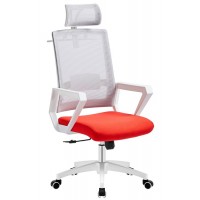 Cadeira de Escritório Aston Branca Giratória Rede Cinza e Tecido Vermelho 