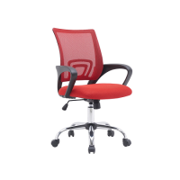 Cadeira de Escritório Giratória Braços Pretos Rede e Tecido Vermelho 