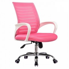 Cadeira de Escritório Giratória Sunset Branco Rede e Tecido Rosa