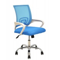 Cadeira de Escritório Giratória Fiss New Braços Brancos Rede e Tecido Azul Claro
