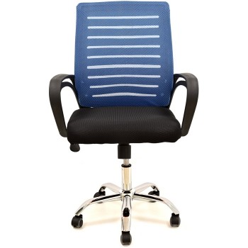 Cadeira de Escritório Giratória Sunset Preta Rede Azul e Tecido Preto