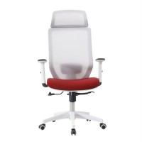 Cadeira De Escritório Giratória Branco Rede Cinza Tecido Vermelho Clayton