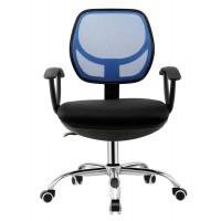 Cadeira de Escritório Mirafiori Brasão Rede Azul Tecido Preto