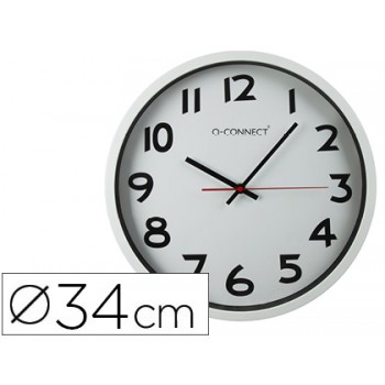 Relógio de Parede Redondo em Plástico 35cm Aro Branco Q-Connect