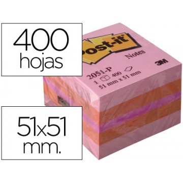 Bloco Notas Adesivo 51mmX51mm 400 Fls Mini Cubo Rosa Post-It 2051P