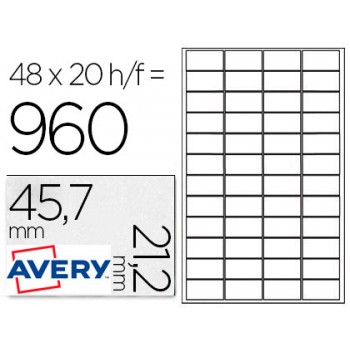 Etiquetas A4 Avery 45,7x21,2mm Autocolantes Prata 960 Unidades