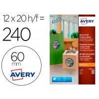 Etiquetas A4 Avery Autocolantes Removível Kraft Redonda 60mm 20 Folhas