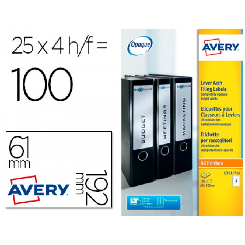 Etiquetas A4 Avery para Lombada Adesivas Permanente 61x192mm 25 Folhas