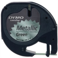 Fita DYMO Compatível letratag Plástica 12mmx4m Preta - Verde Metal 91209
