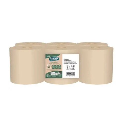 Rolo Espiral 124mx17,9cm 32g 2Fls Amoos Naturally Soft Picotado Pasta Crua Pack 6un